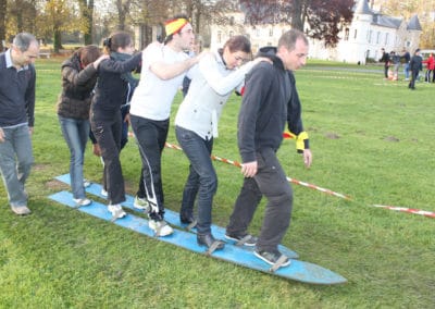 Les participants lors de l'épreuve des skis géants