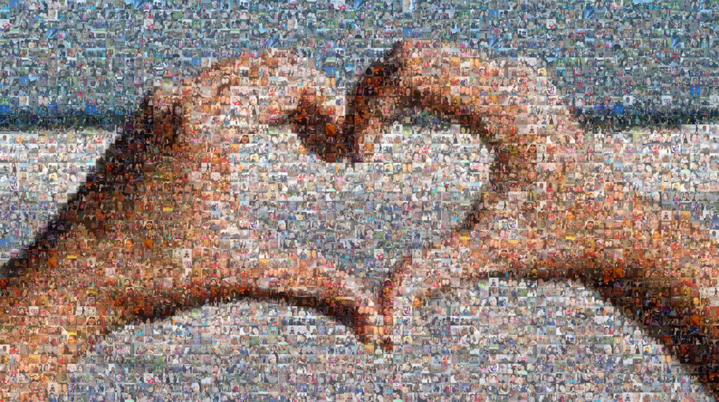 Mosaïque photo : des mains forment un coeur