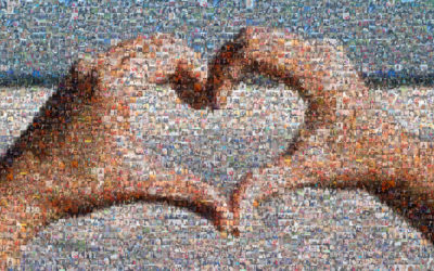 Mosaïque photo : des mains forment un coeur