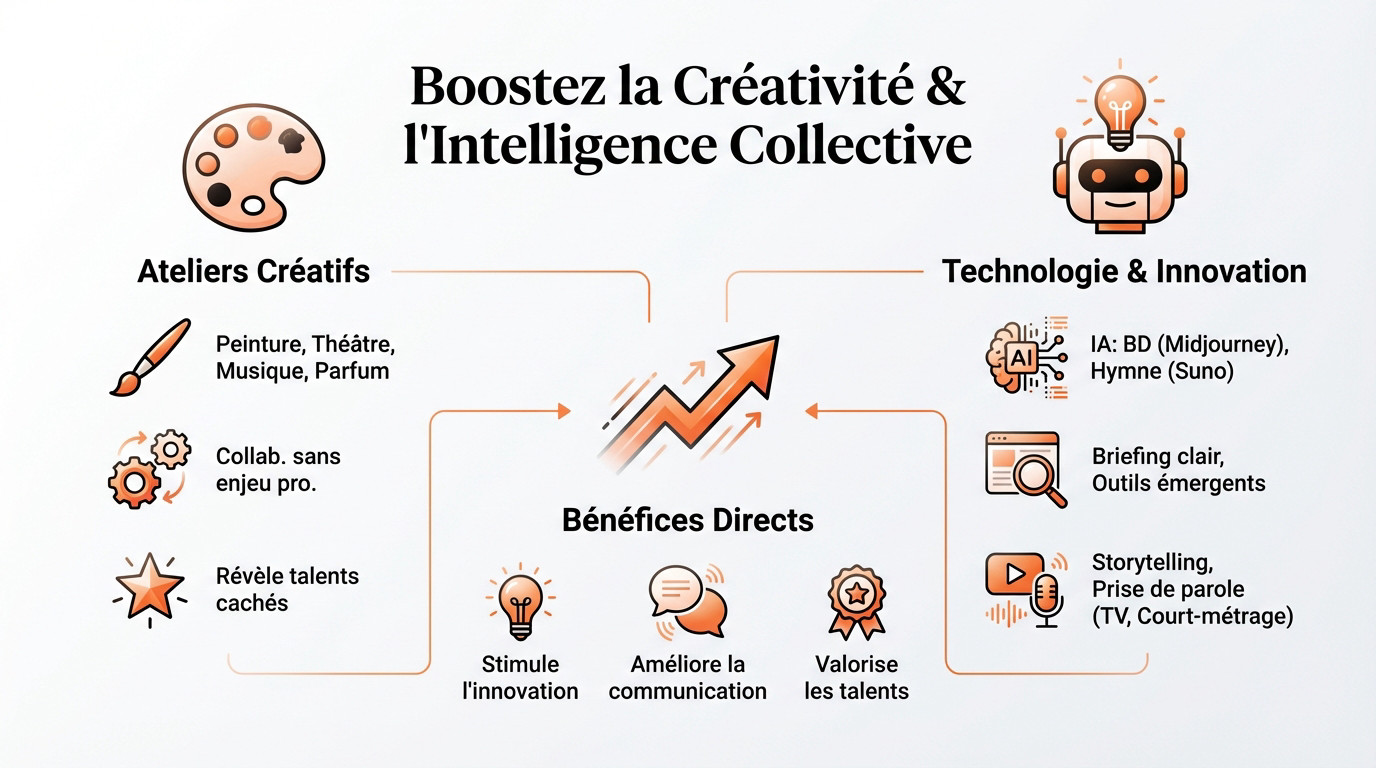 Groupe de collaborateurs participant à un atelier créatif de peinture lors d'un team building à Nantes