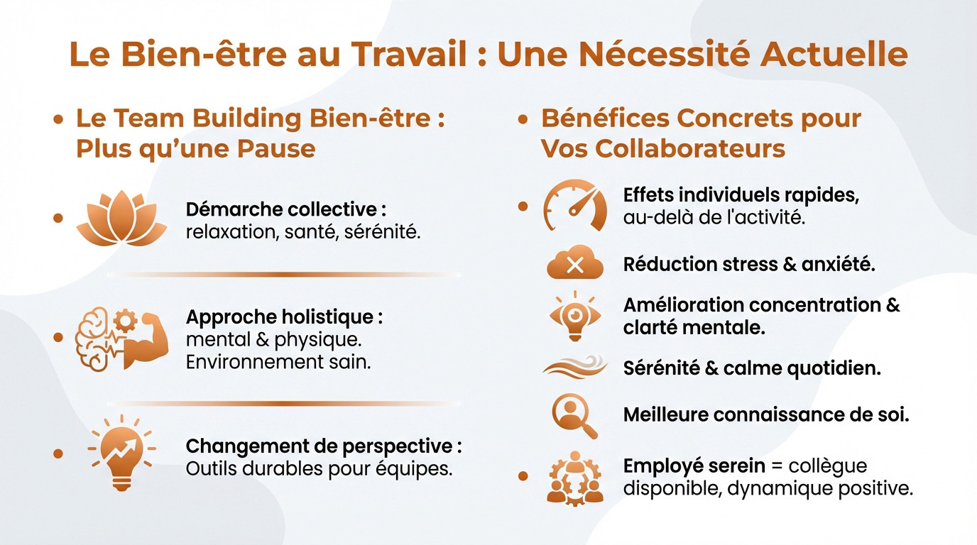 Groupe de collègues détendus participant à un atelier de bien-être au travail