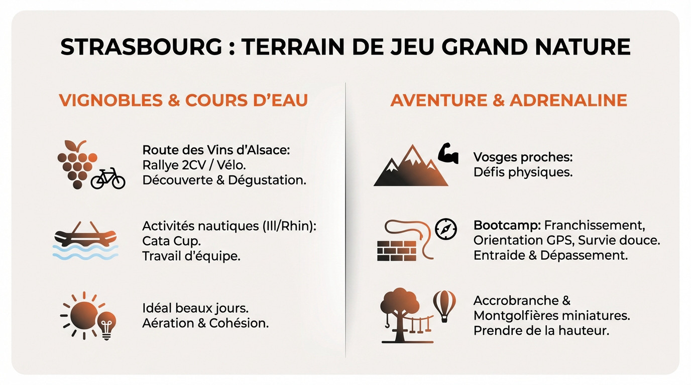 Activités de team building nature à Strasbourg entre vignes et forêt vosgienne