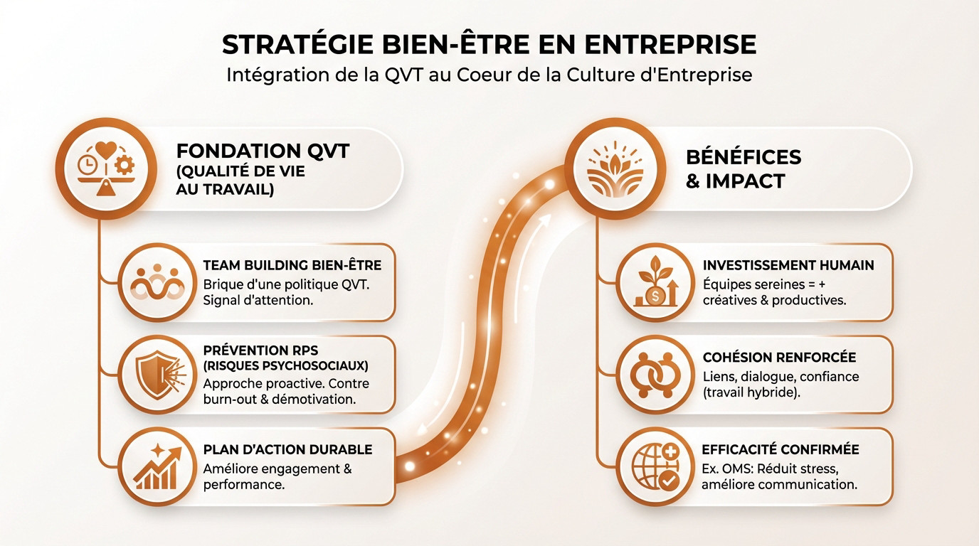 Collaborateurs souriants participant à une stratégie de bien-être en entreprise
