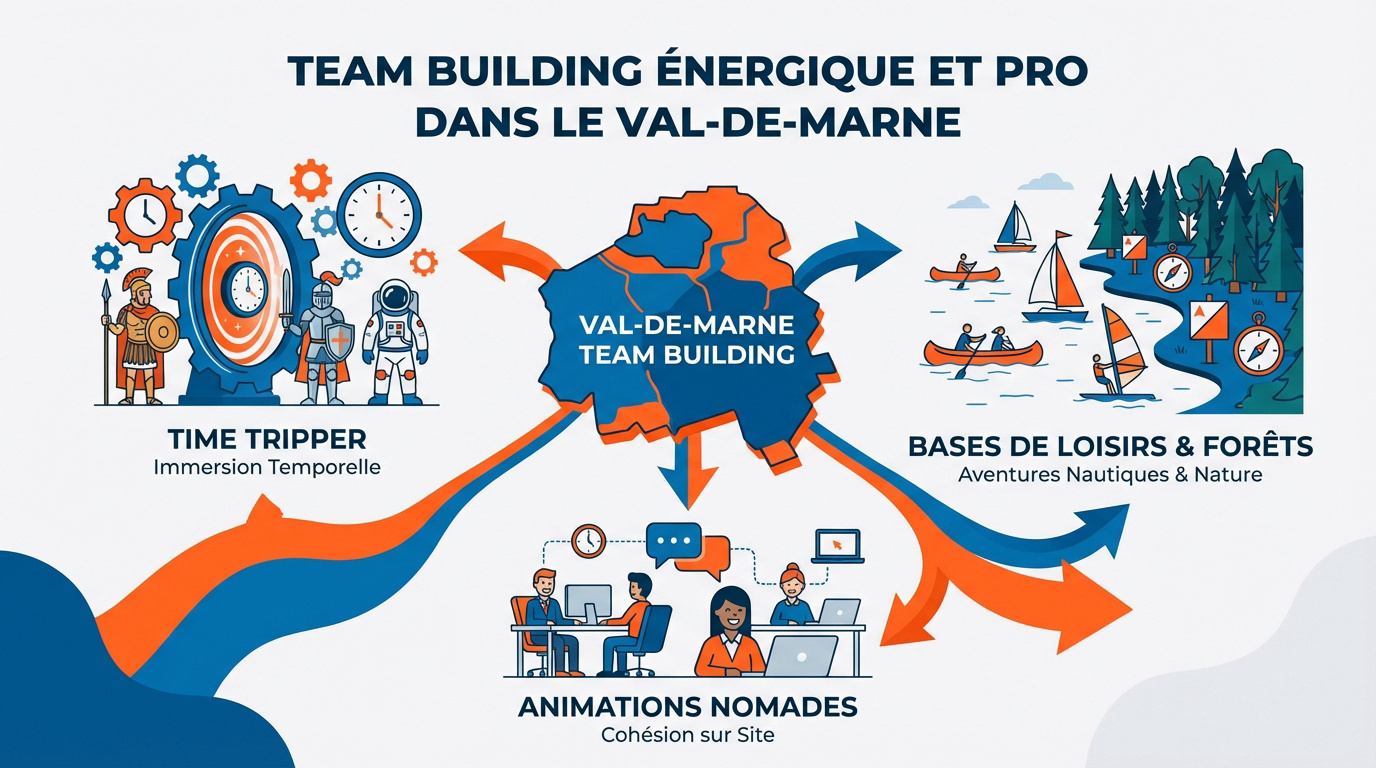 Équipe en plein air lors d'un team building énergique dans le Val-de-Marne