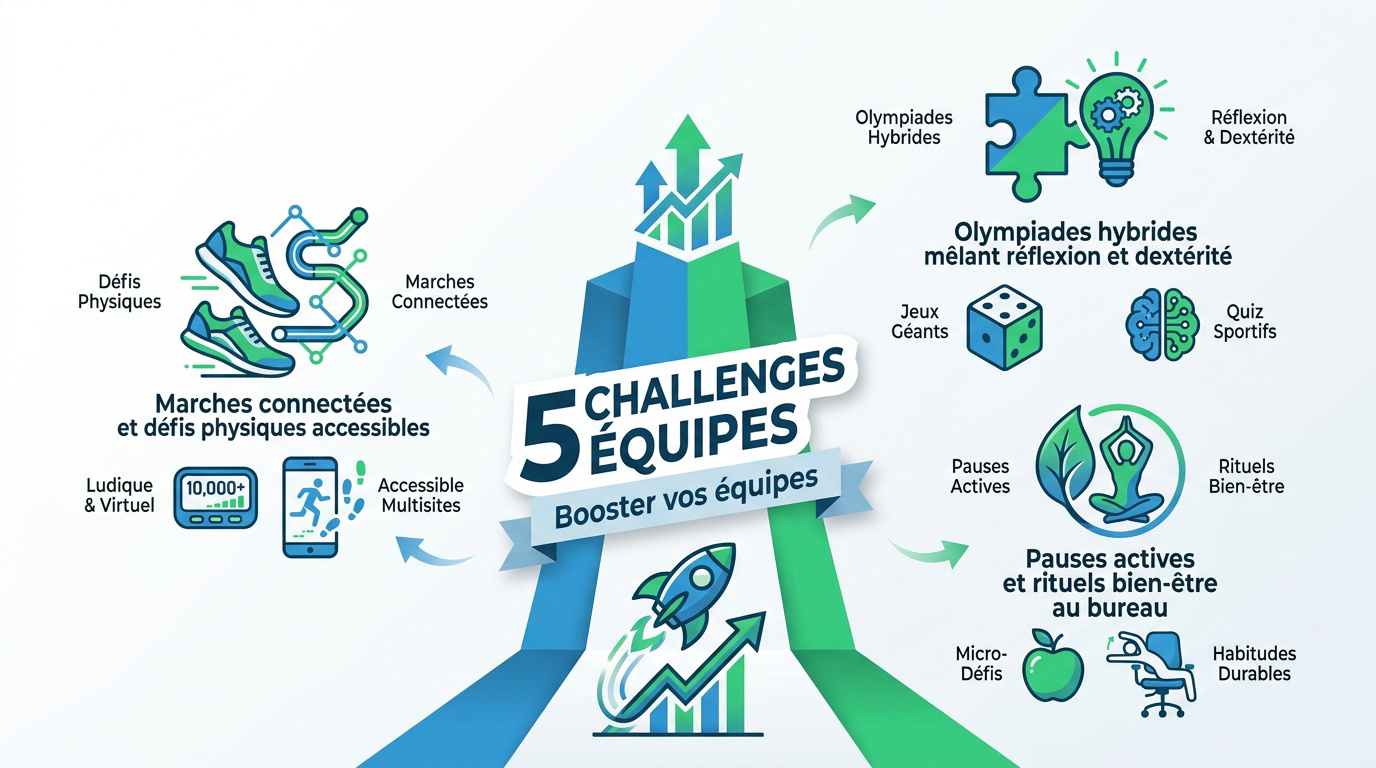 Collaborateurs souriants participant à un challenge sportif en entreprise