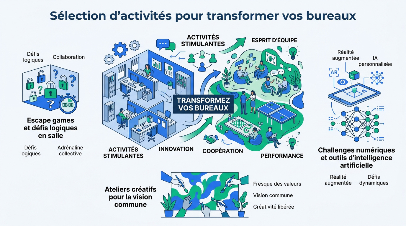 Collaborateurs en entreprise participant à une activité de team building en intérieur
