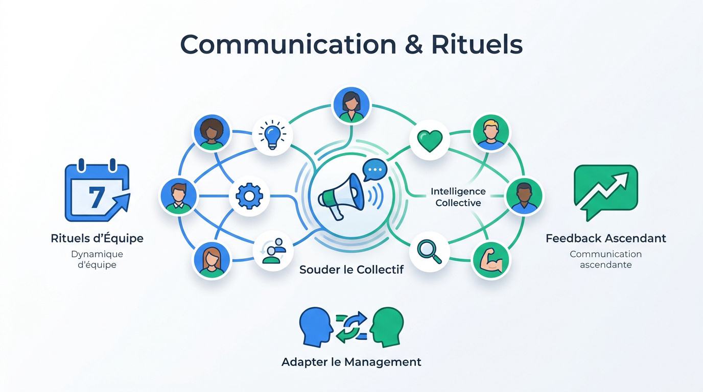 Équipe en réunion de travail collaborative pour renforcer la cohésion interne
