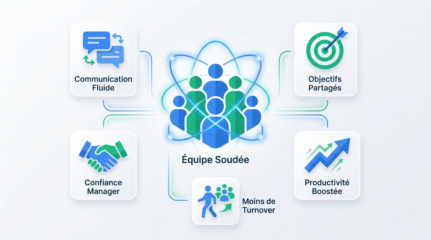 Infographie montrant le lien entre synergie d'équipe et performance opérationnelle