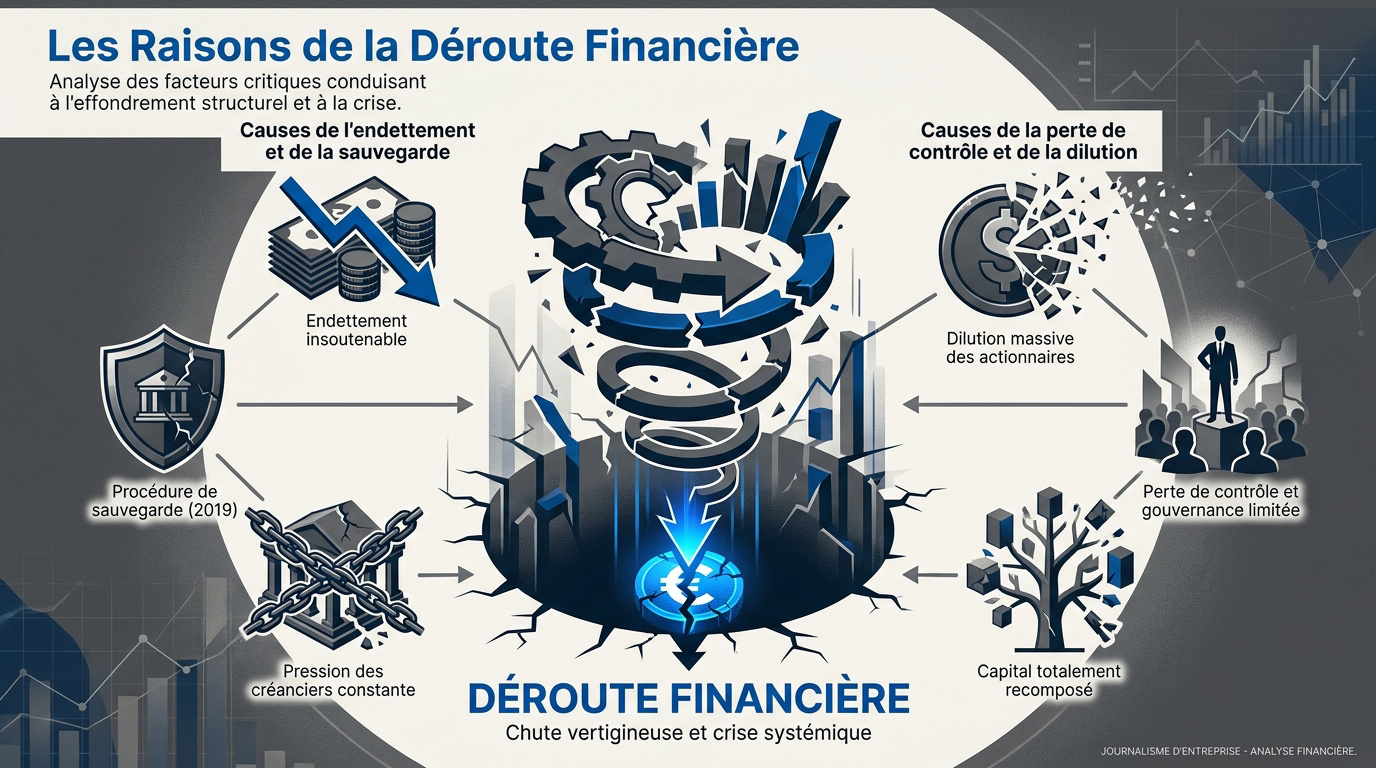 Graphique illustrant la chute financière et l'endettement du groupe Rallye