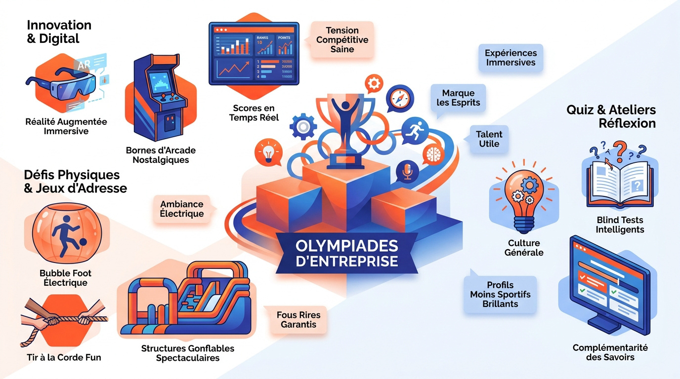 Équipes en pleine compétition lors d'olympiades d'entreprise en extérieur