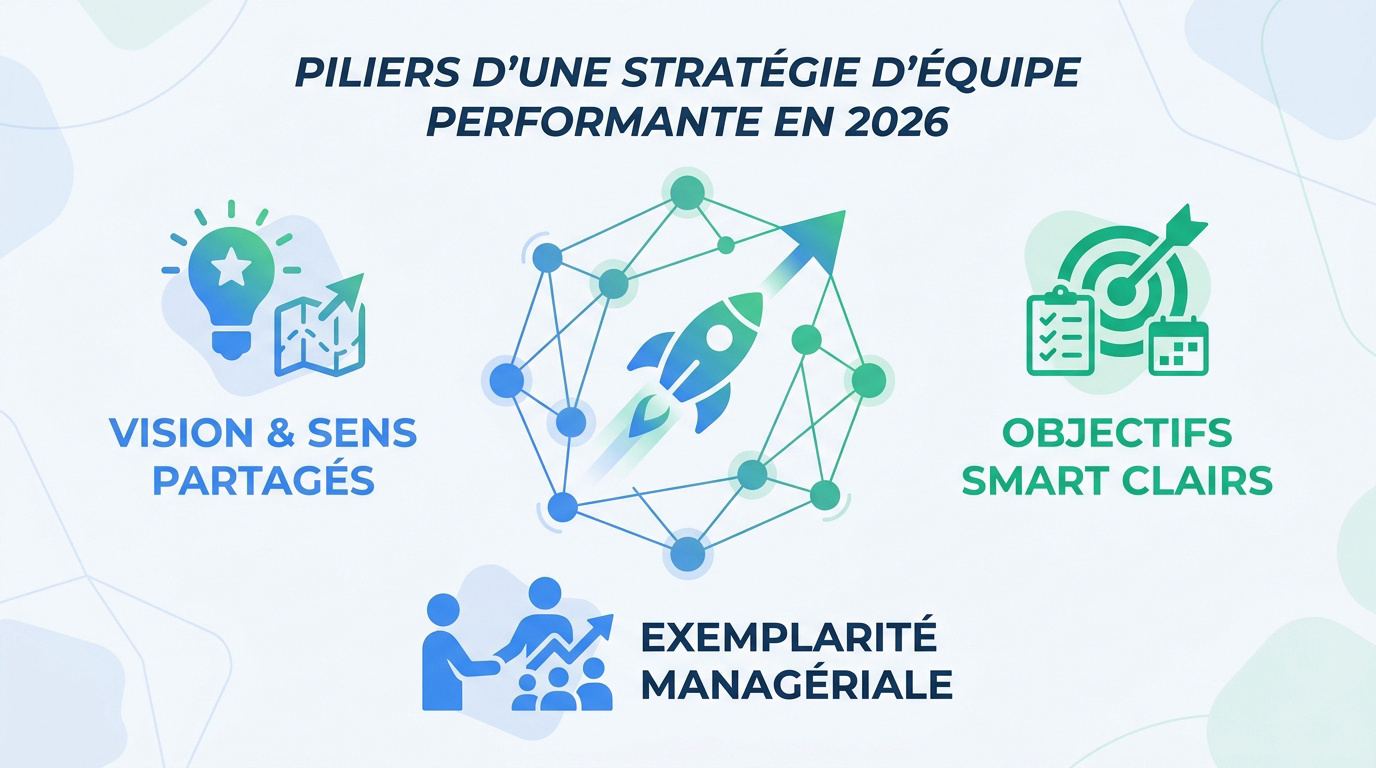 Schéma illustrant les piliers stratégiques pour une équipe performante en 2026