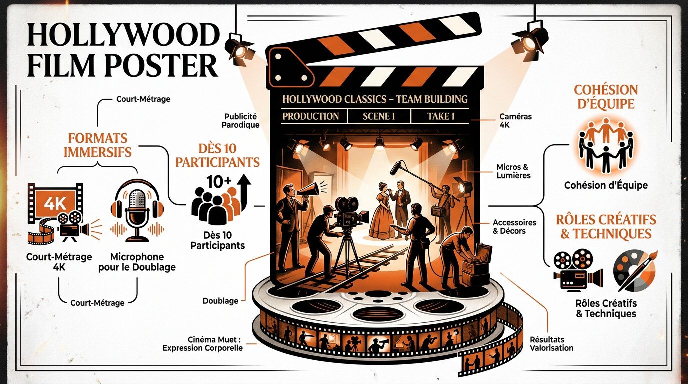 Infographie étapes team building cinéma