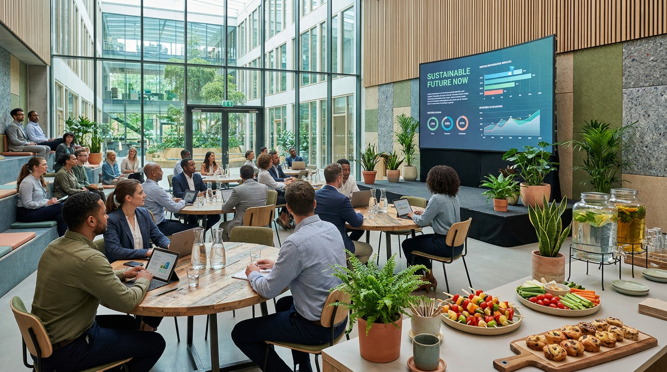 Un séminaire professionnel avec des participants assis à des tables en bois, sans aucun plastique visible.