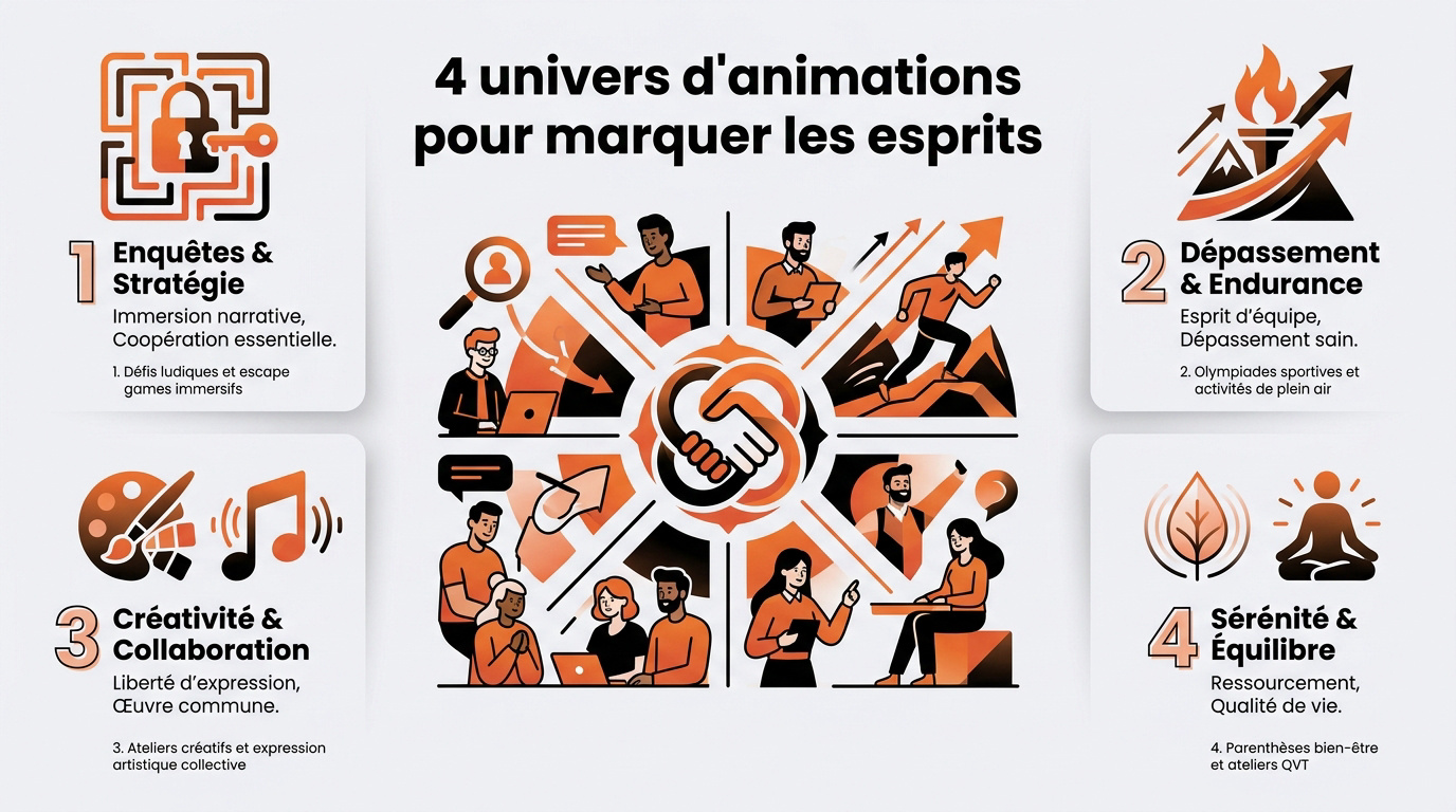 Collaborateurs participant à une activité de team building immersive et ludique