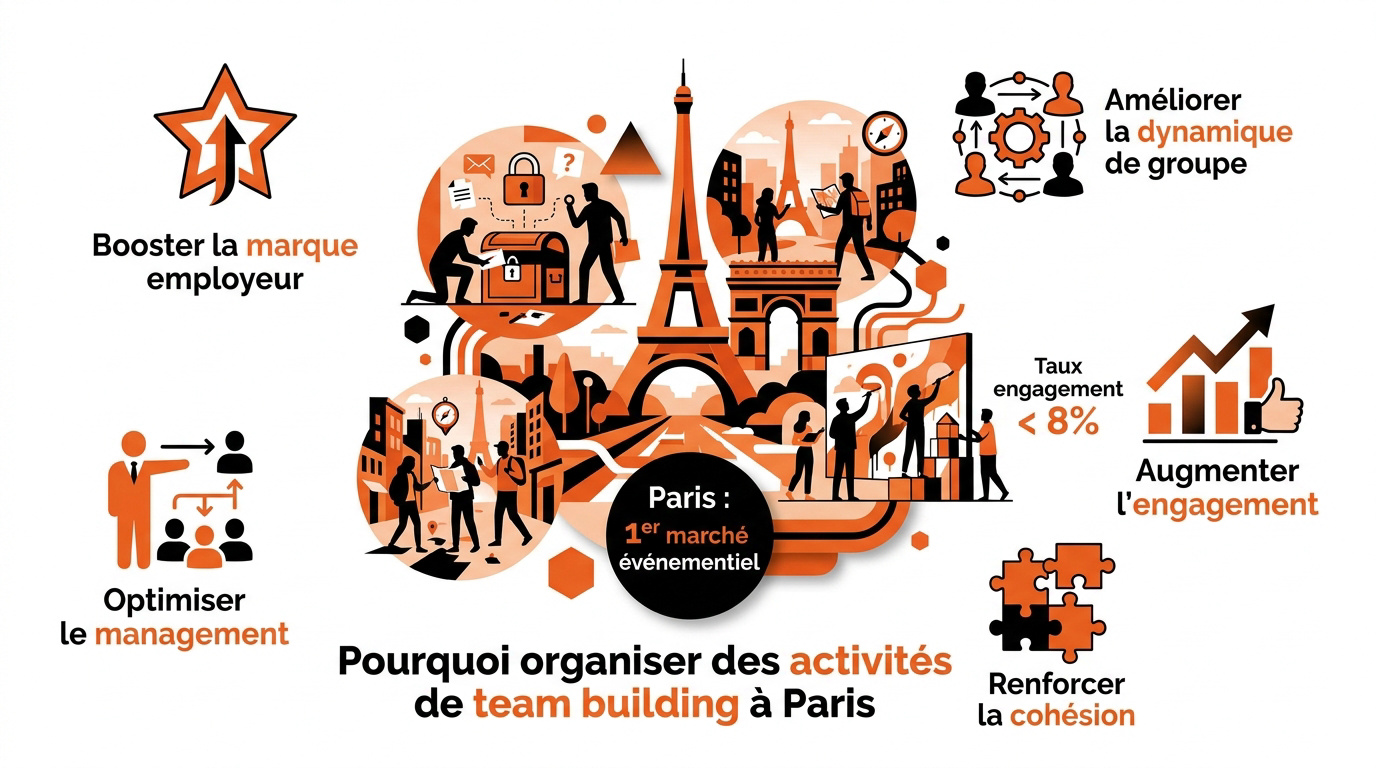 Collaborateurs souriants participant à une activité de team building à Paris pour renforcer la cohésion d'équipe