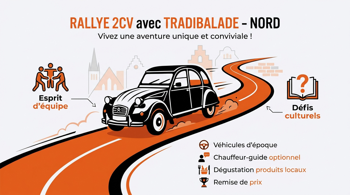 Collaborateurs en 2CV vintage lors d'un team building à Lille