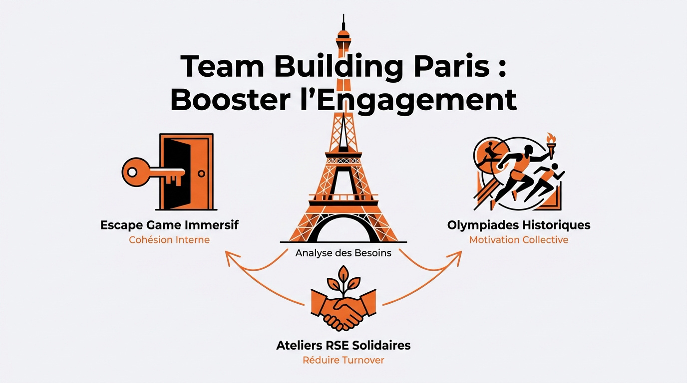 Équipe de collaborateurs souriants lors d'une activité de team building à Paris