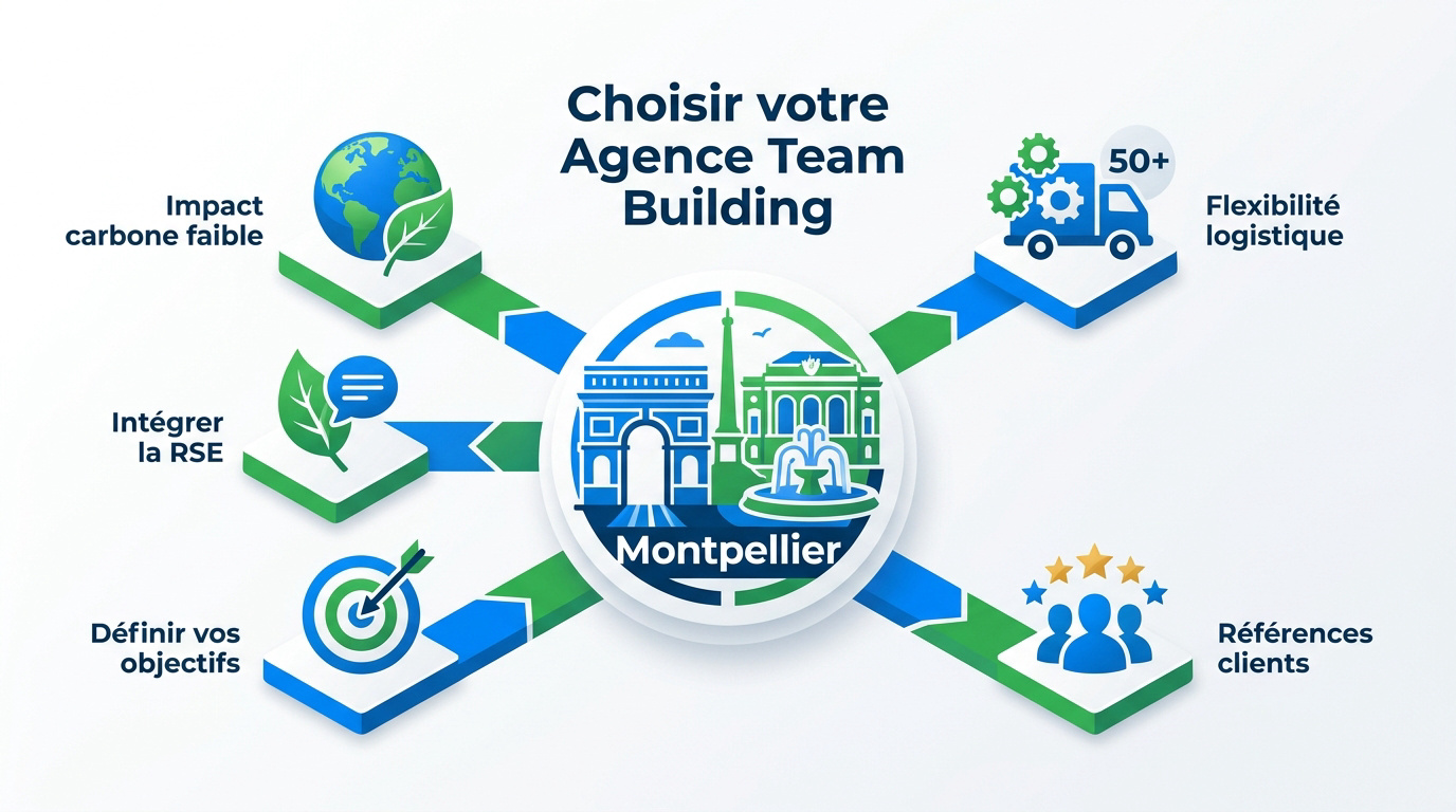 Équipe en séminaire à Montpellier choisissant une activité de cohésion