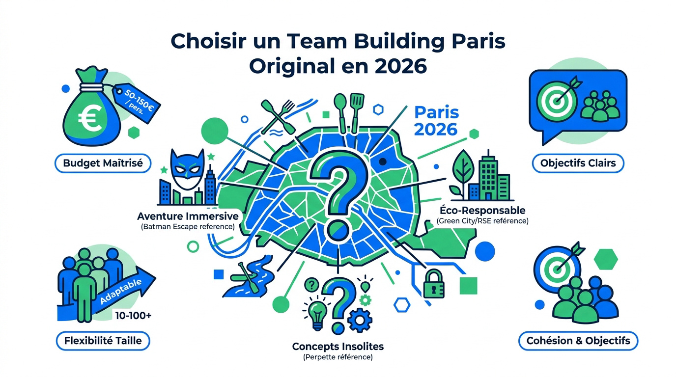 Infographie des tendances et budgets du team building à Paris en 2026