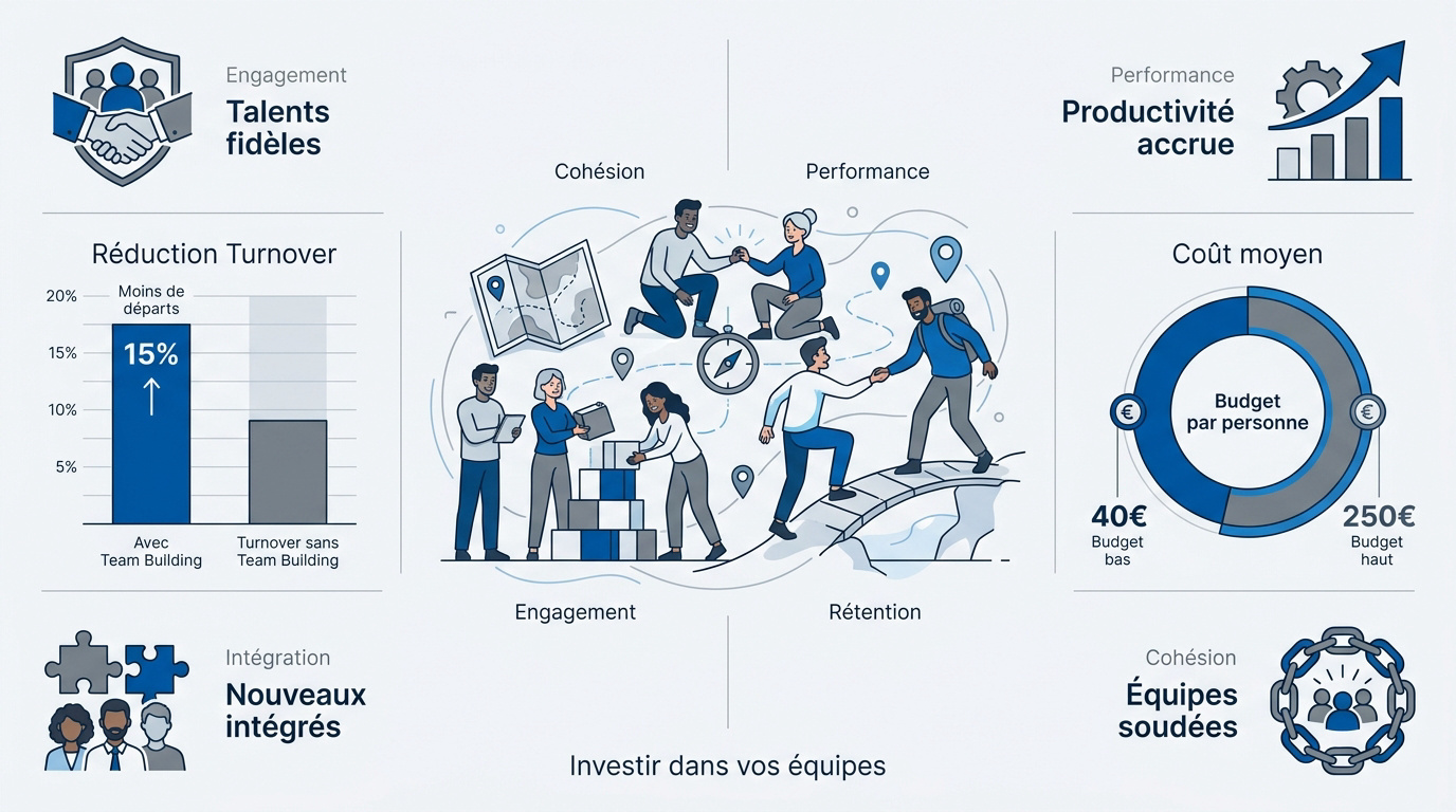 Graphique montrant le retour sur investissement d'un team building pour la performance des équipes