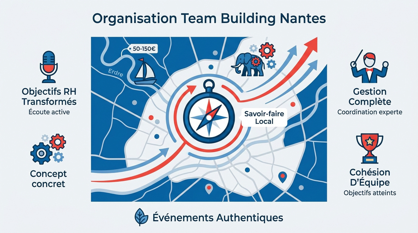 Équipe en plein team building collaboratif dans les rues de Nantes