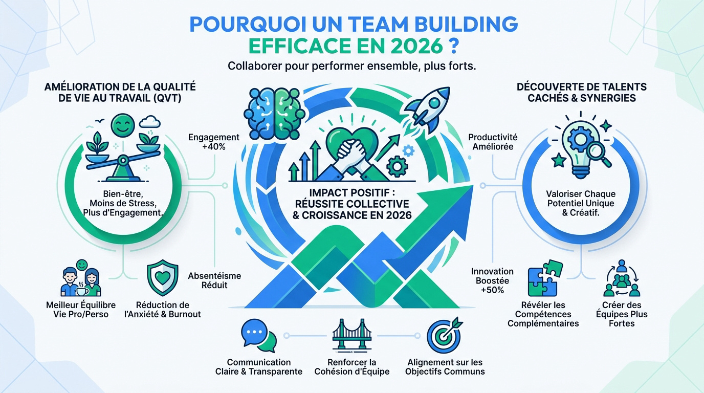 Équipe soudée lors d'une activité de cohésion en entreprise