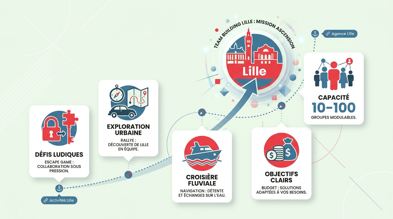 Collaborateurs en pleine activité de cohésion d'équipe à Lille