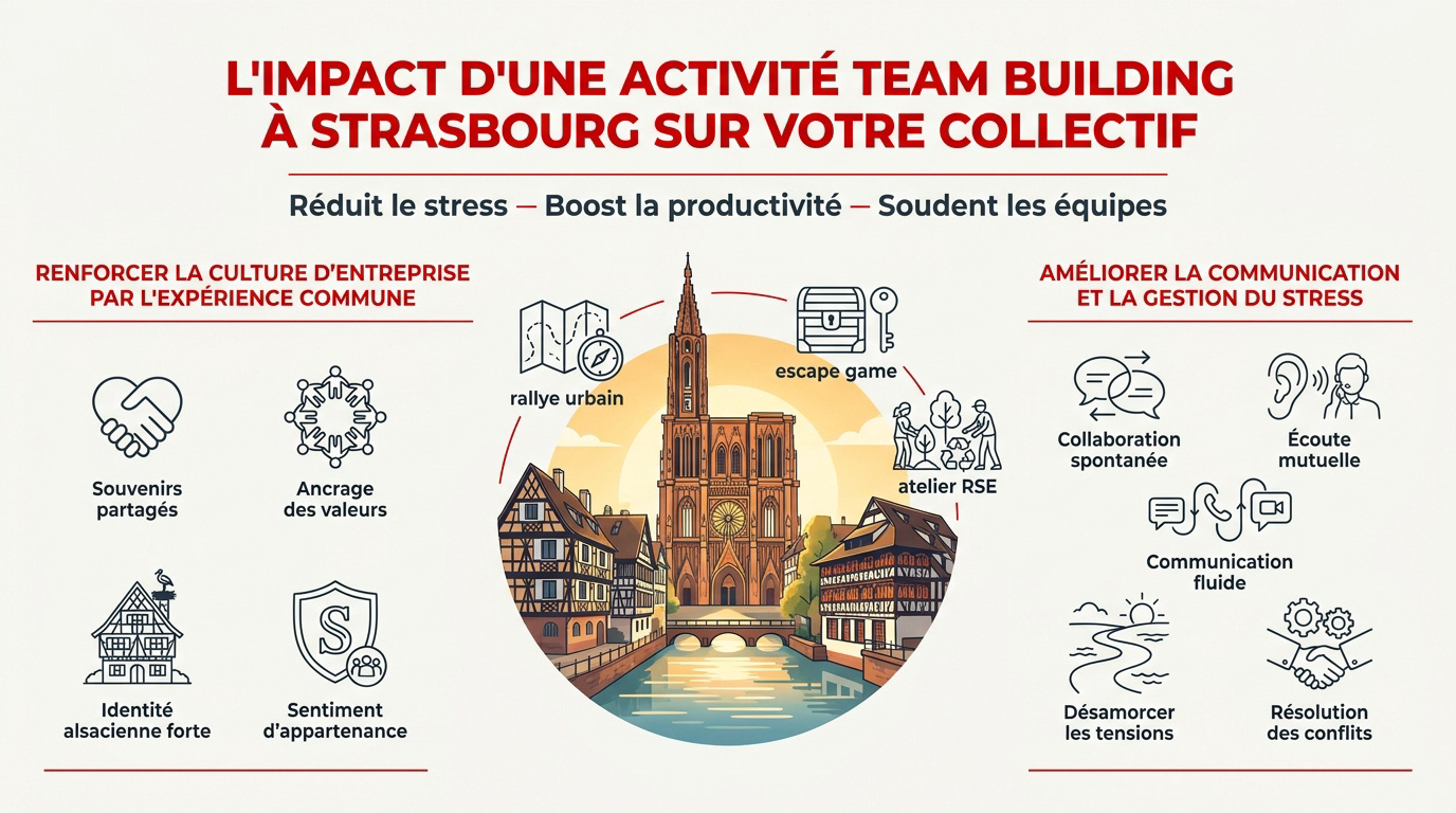 Équipe en pleine activité de team building dans les rues de Strasbourg