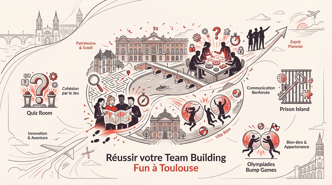 Collaborateurs souriants participant à un team building fun à Toulouse
