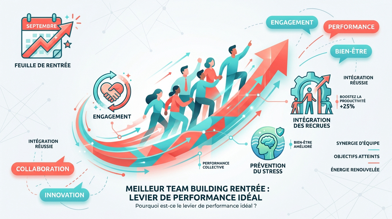Collaborateurs souriants participant à une activité de team building en extérieur pour la rentrée