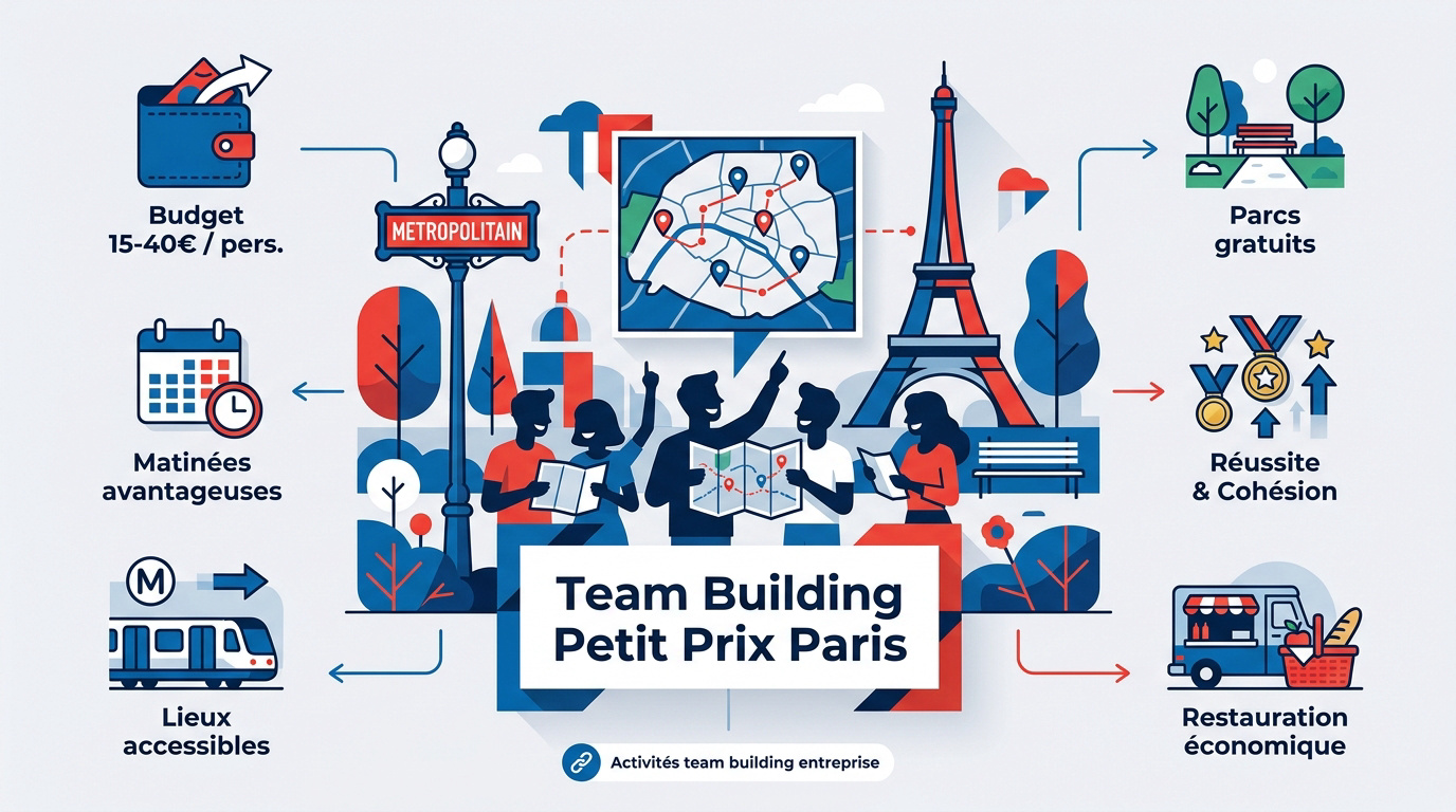 Infographie des tarifs et activités de team building économique à Paris