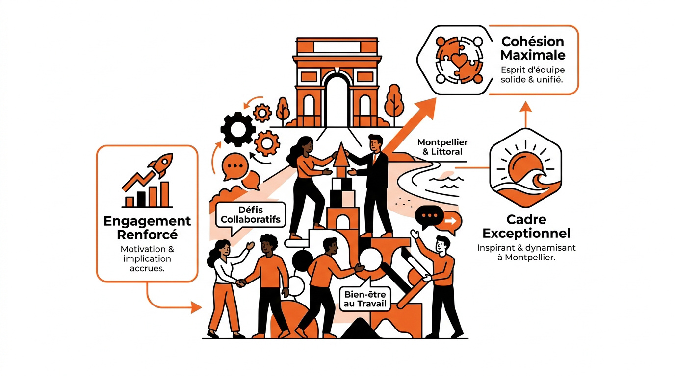 Infographie sur l'impact du team building sur l'engagement des collaborateurs en entreprise