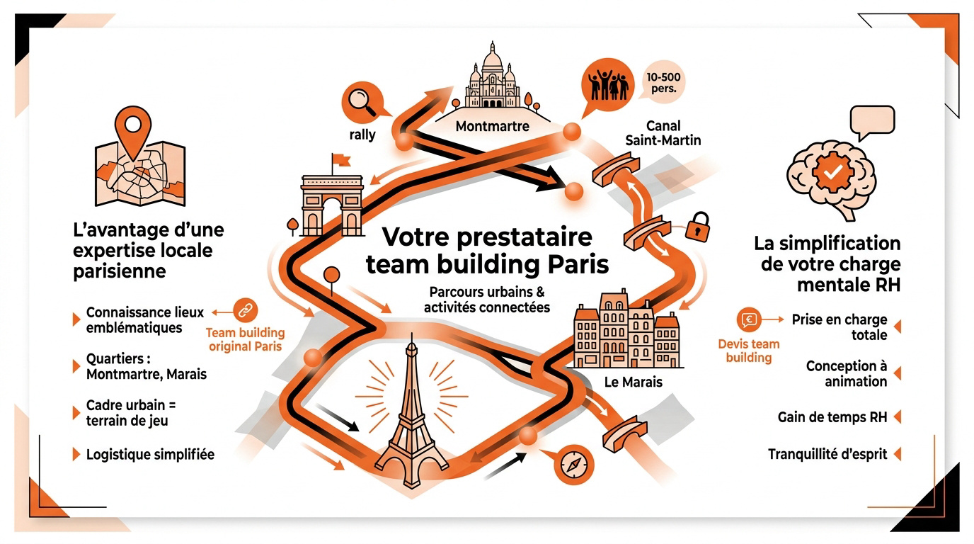 Infographie présentant les activités de team building à Paris par Team Tonic