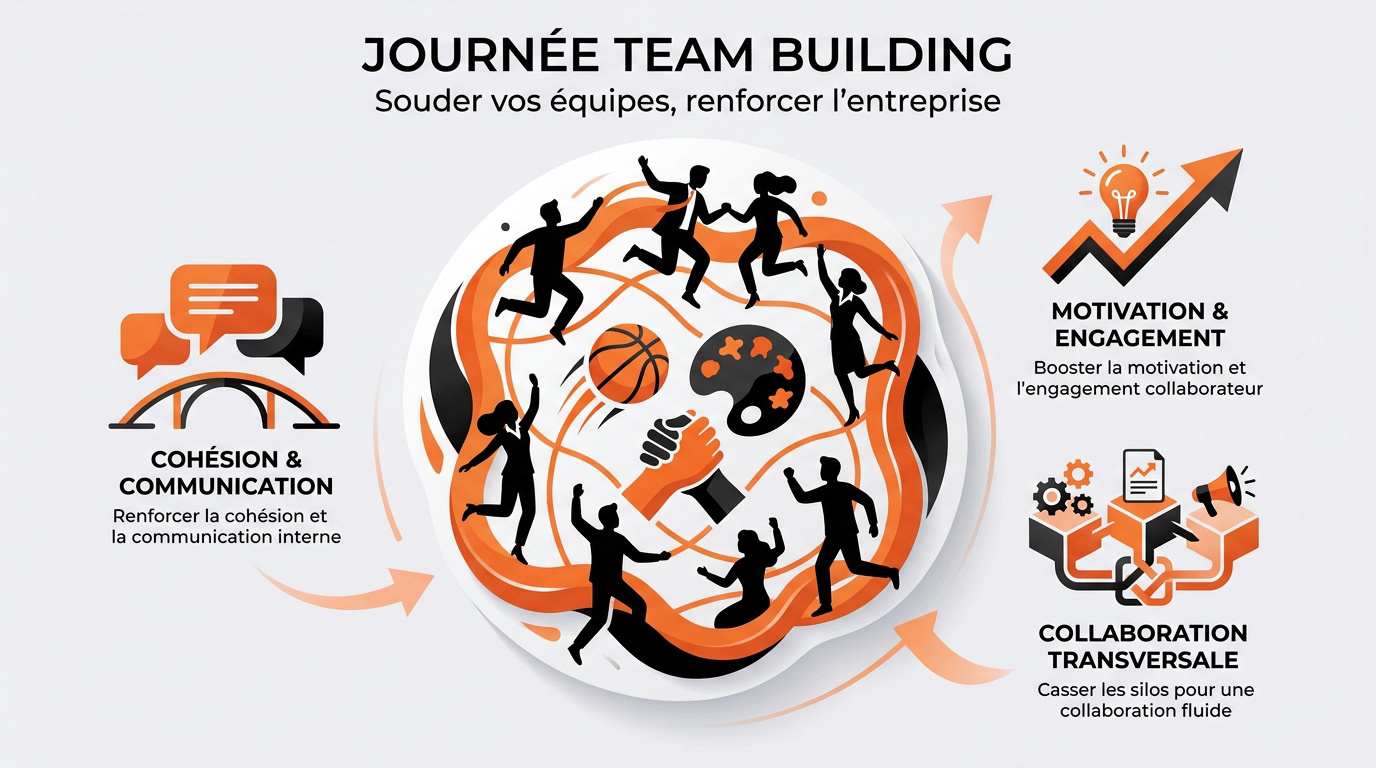 Collaborateurs souriants lors d'une activité de cohésion en extérieur